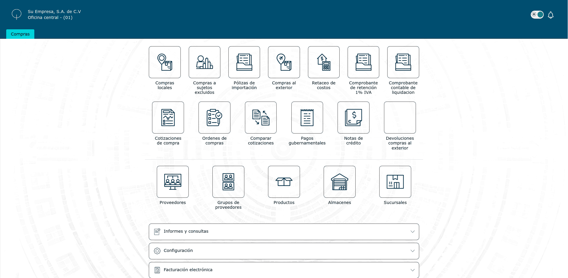 Vista general del módulo de compras