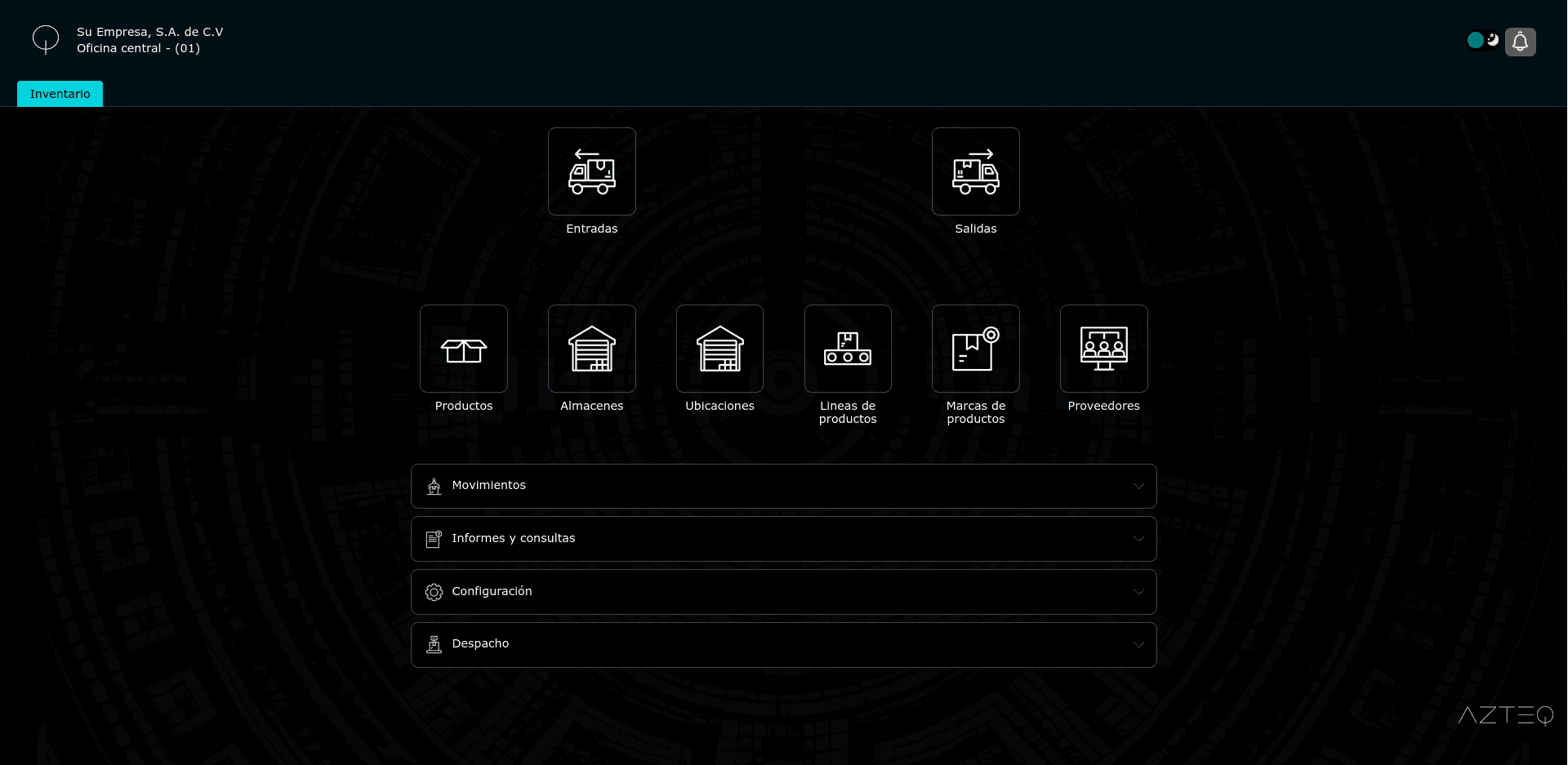 Vista general del módulo de inventario